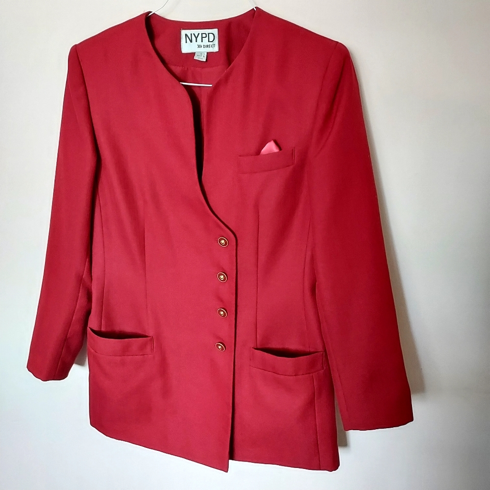 Vintage NYPD Direct Longline Red Blazer Business Office Career Quiet Luxury Chic